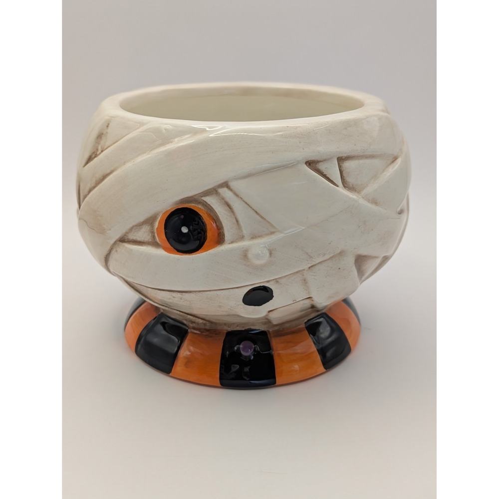 Johanna Parker Halloween Candy Bowl Mummy Ceramic 4 inch Snack Dish Transpac NEW